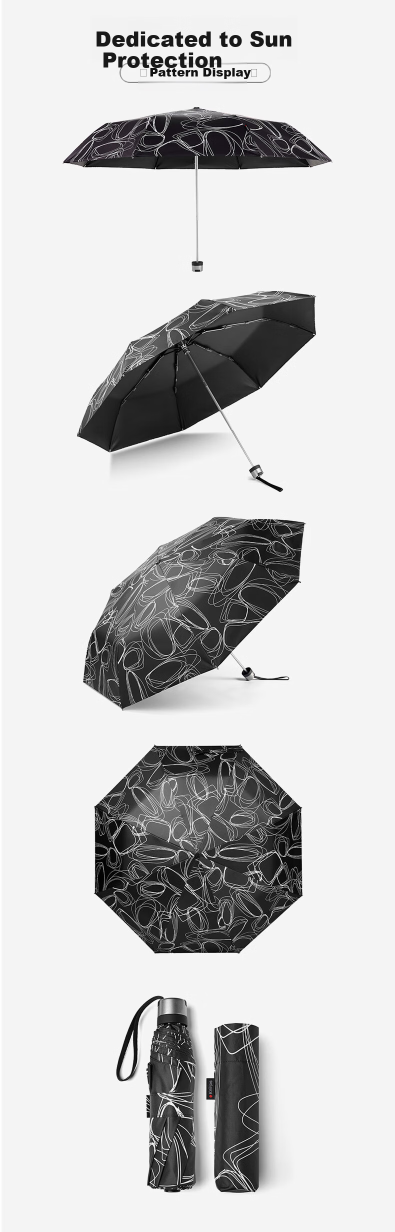 Knirps Germany Sun Umbrella Super UV Protection Three-Fold Black Coating Rain and Sun Umbrella Women Gift Tranquil Black 7