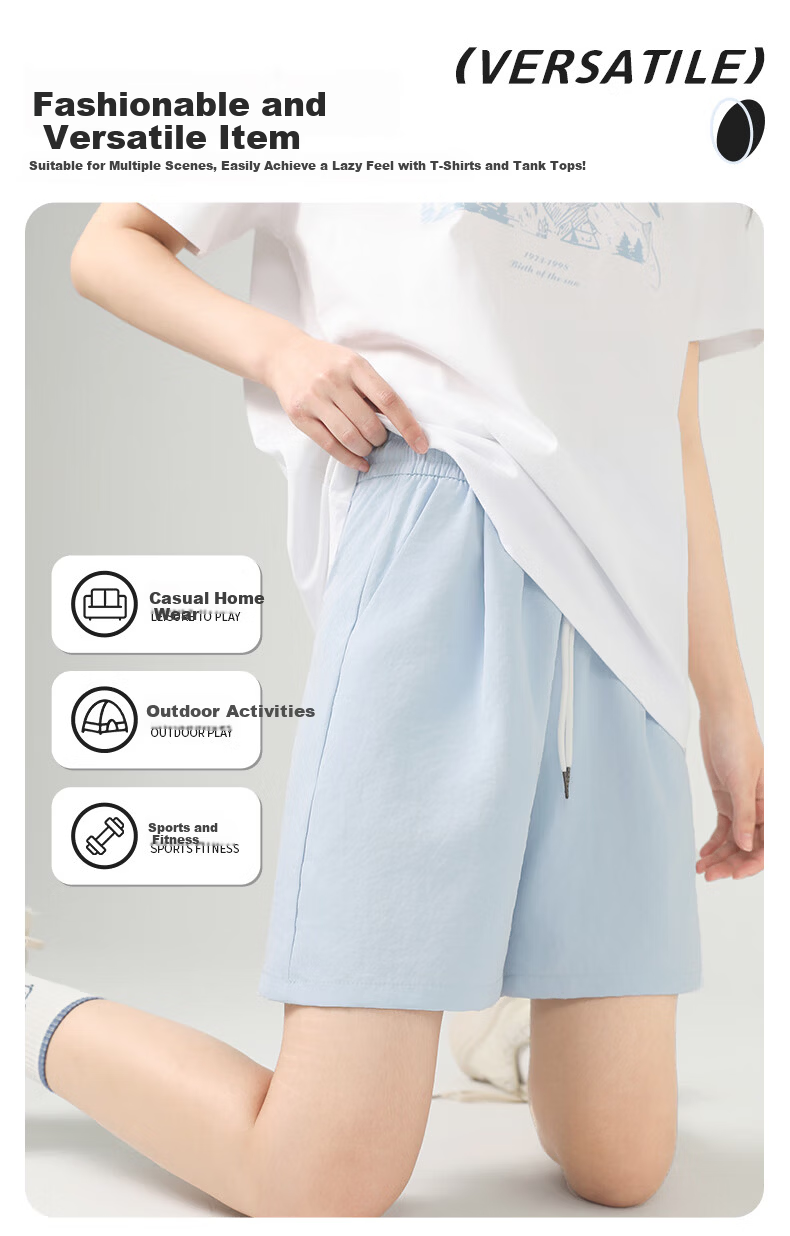 Jeanswest Women's Summer New Fashion Versatile Cool Milk Fabric High Waist Slim A-Line Shorts 5