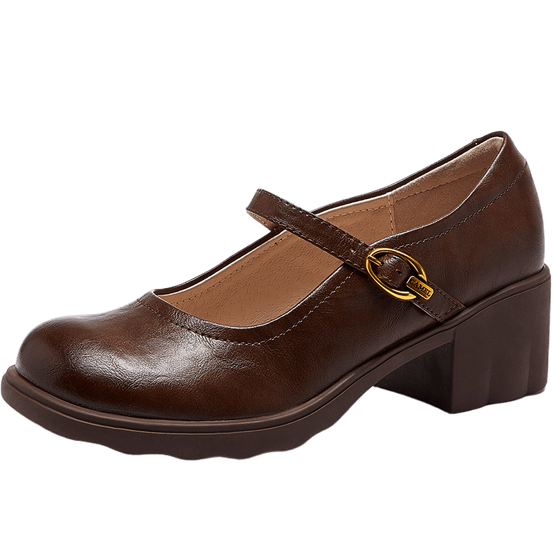 CAMEL Mary Jane Women's Casual Commuter Buckle Strap Chunky Heel Low-Cut Shoes L26S504057 Brown Size 37