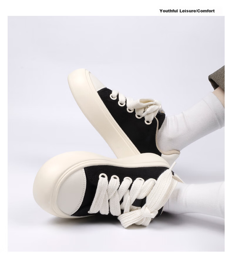 Global Black Canvas Shoes Men Spring Summer 2026 New Thick Sole Height Increasing Casual Sports Sneakers Men Couples White Shoes 11