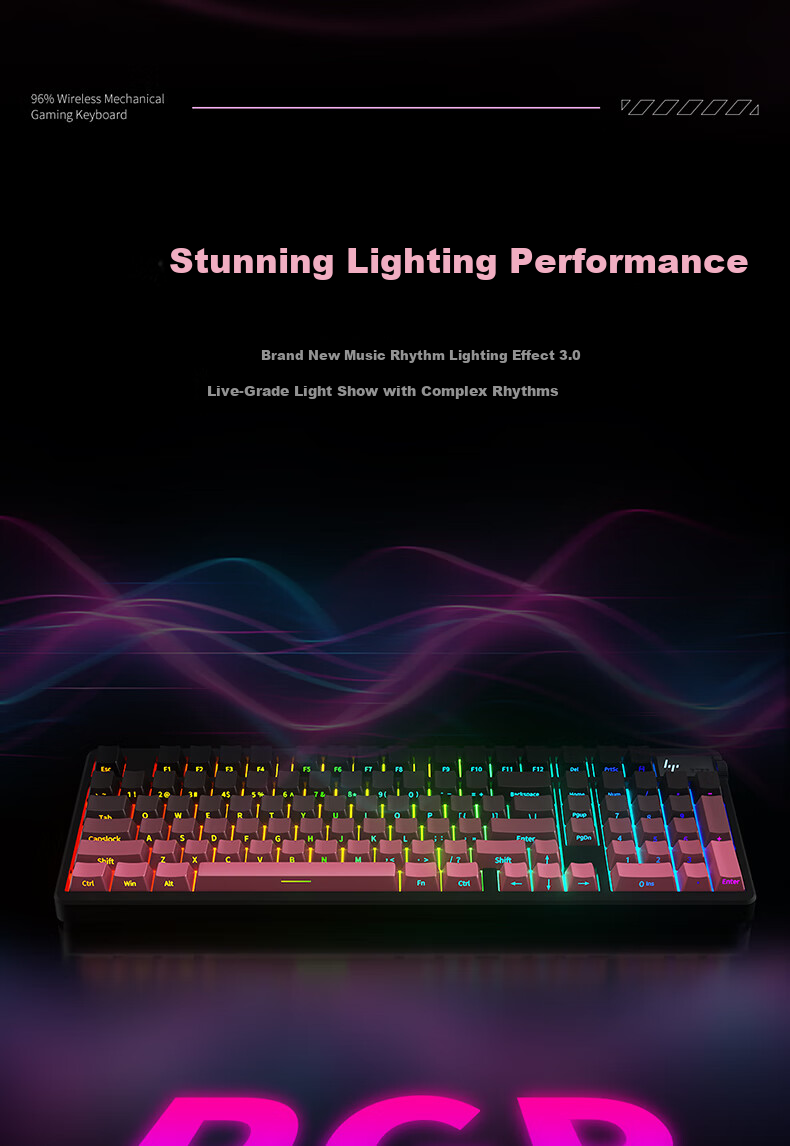 HP GT98 Mechanical Keyboard Wireless Wired Bluetooth Tri-Mode Gasket Customizable Gaming Keyboard Office Computer Starry Black Jade Switch 11