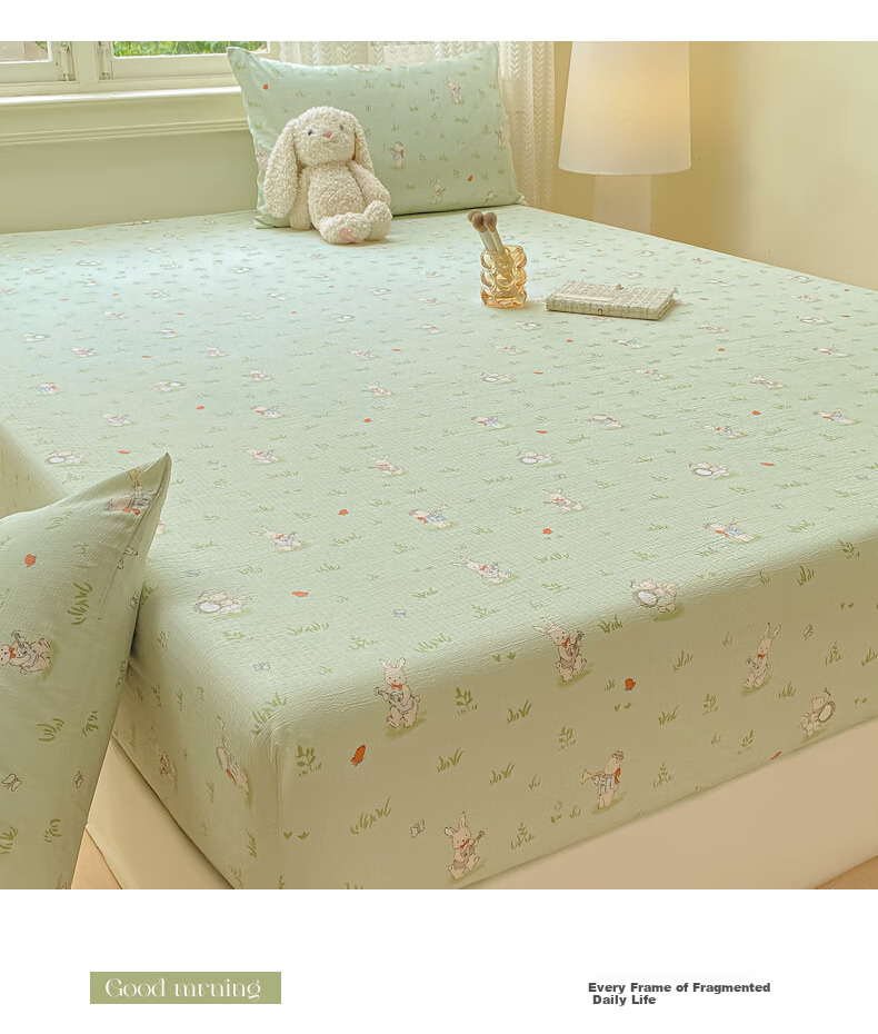 AVIVI Class A Double-Layer Gauze Fitted Sheet Single Bed Cover Full Enclosure Mattress Protector for 1.8m Bed Forest Rabbit 6