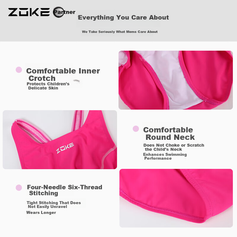 ZOKE Youth Children's Swimsuit Girls One-Piece Triangle Professional Competitive Training 122504101 Black/Rose Red Size 10
