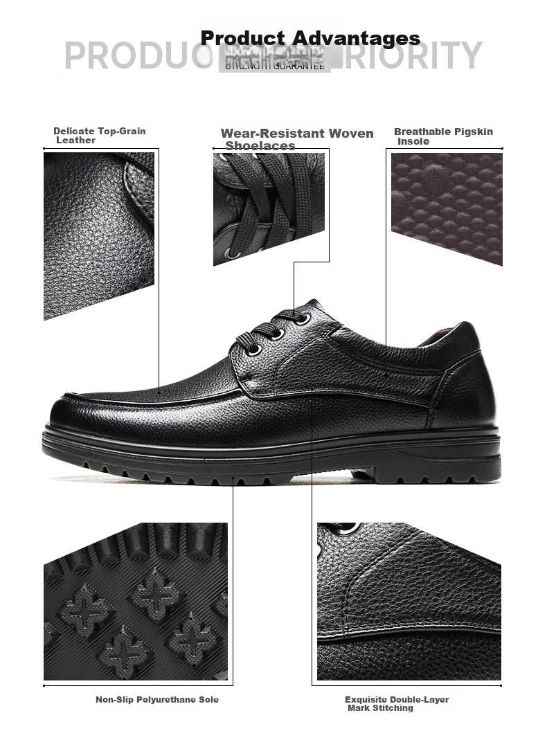 LAORENTOU Men's Leather Shoes, Top-Grain Cowhide, Business Casual Lace-Up, Wear-Resistant Non-Slip Footwear for Men, 510200819, Black, Size 42 6