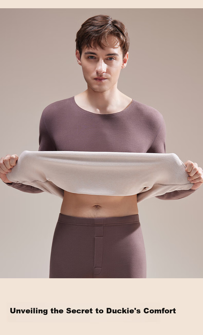 YAYA Goose Down Tencel New Thermal Underwear Set for Men Cashmere and German Velvet Heated Fleece Thickened Autumn Shirt and Pants 11
