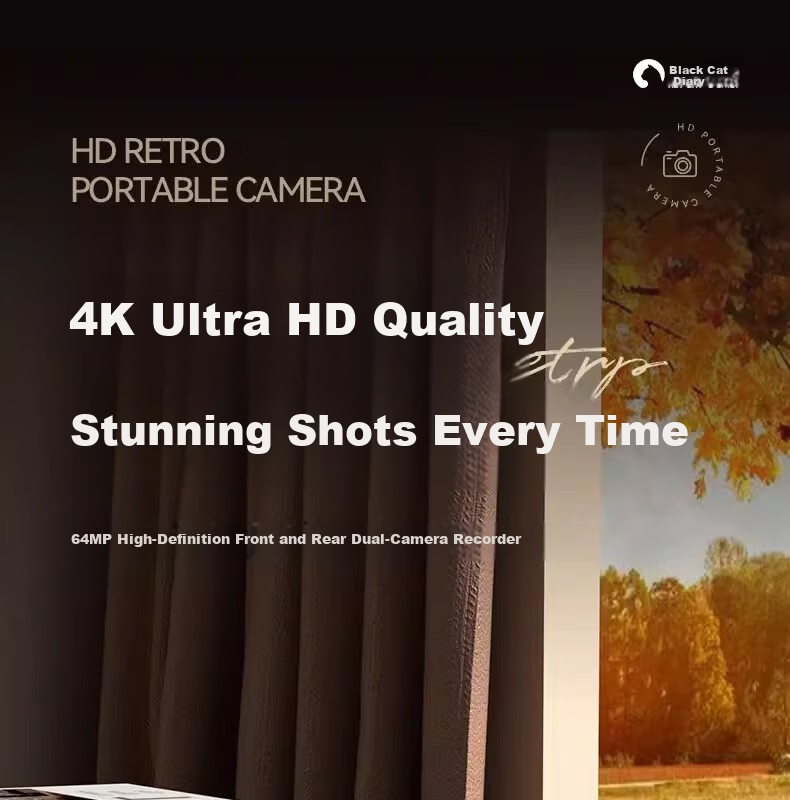 Black Cat Diary DK17 Digital Camera CCD Student Retro Campus Mini Camera Handheld Vlog Entry-Level Shooting Y03 Kids Card Instant Portable Photo Toy Gift Brown 64G 1