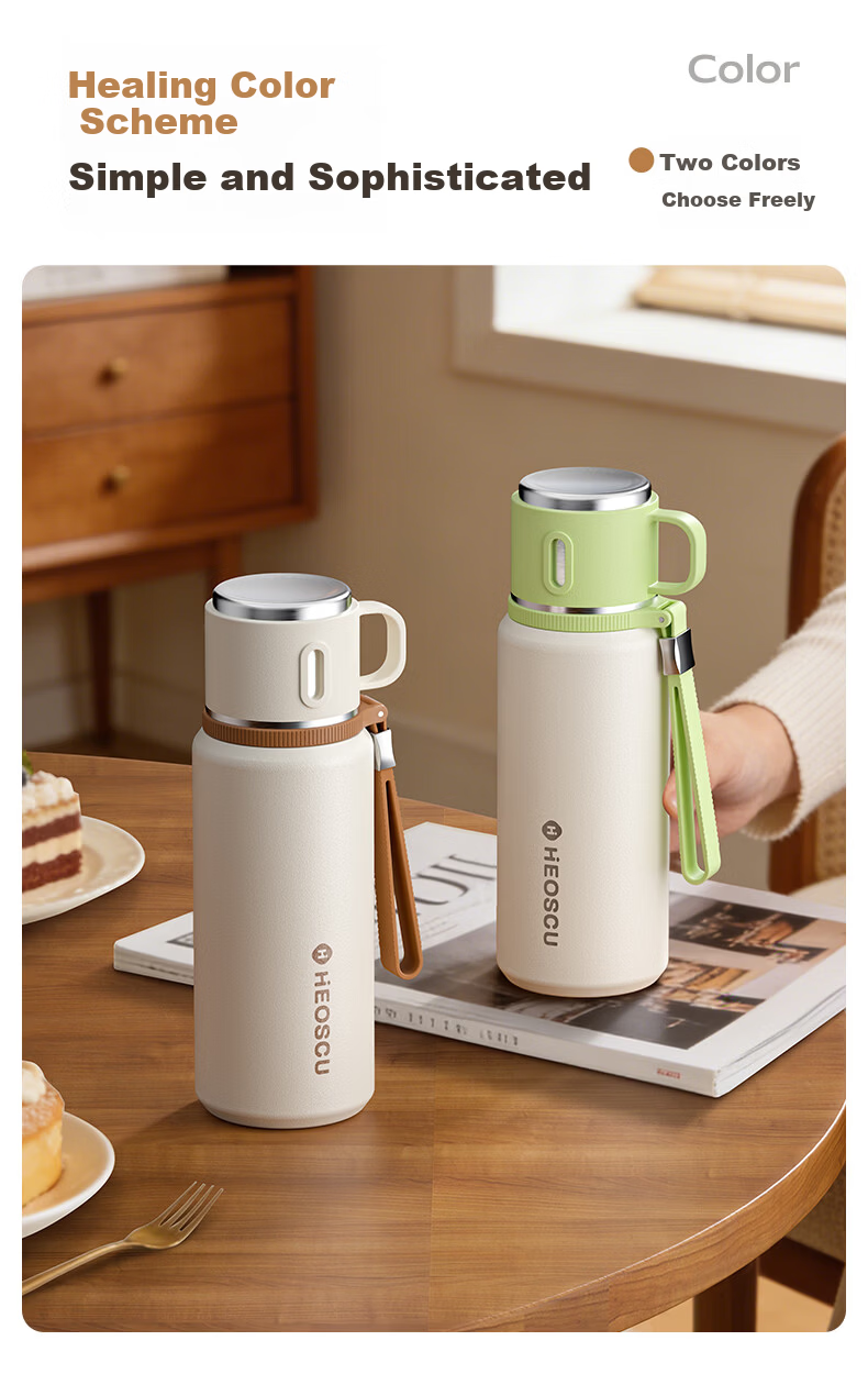HEOSCU Large Capacity Insulated 316 Stainless Steel Water Bottle Tea Separation Steeping Cup Portable with Lid for Men and Women 18