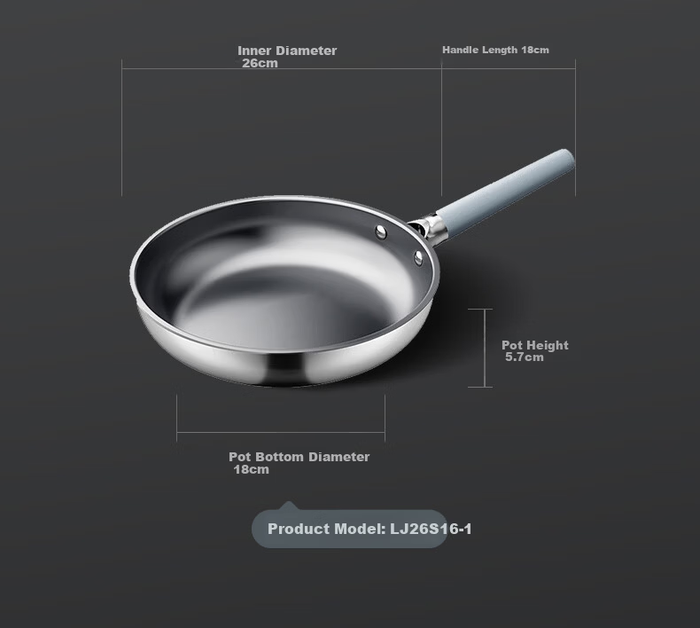 Sanhe 0-Coating Frying Pan Non-Stick 304 Titanium Stainless Steel Induction Cooker Compatible 15