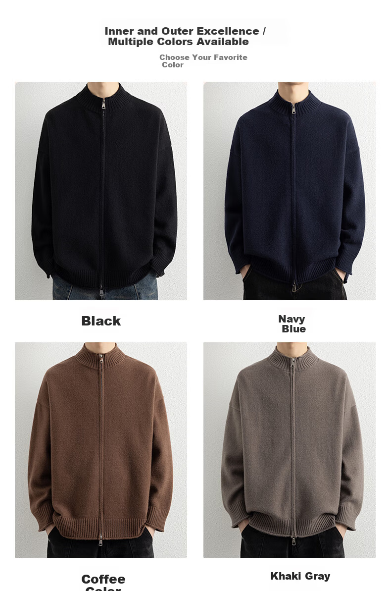 ROMON Men's Knitwear Spring Autumn Casual Loose Drop Shoulder Cardigan Sweater Stand Collar Jacket Navy 3XL ST10 5