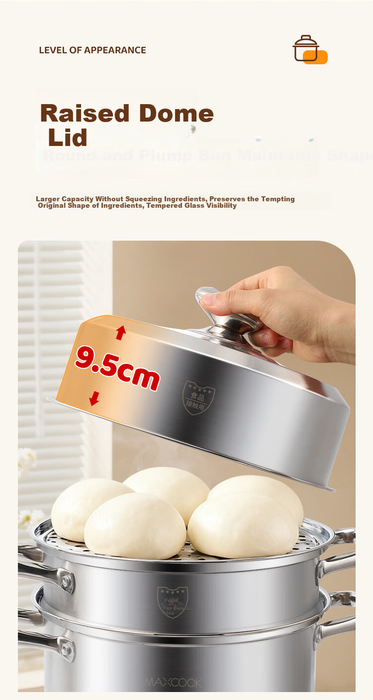 MAXCOOK Steamer 32cm 2-Tier 304 Stainless Steel Thickened Base Compatible with Gas and Induction Cooktops 5