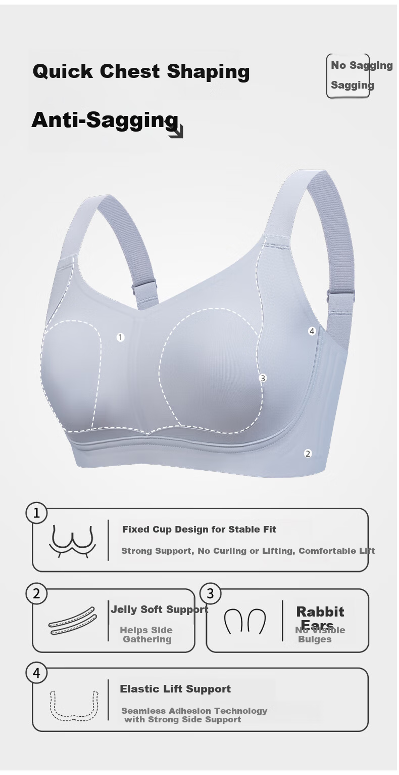FINSEECH Seamless Lightweight Sports Bra Large Cup Minimizing Lifting Shaping Bra Light Gray Blue 90BCD 3