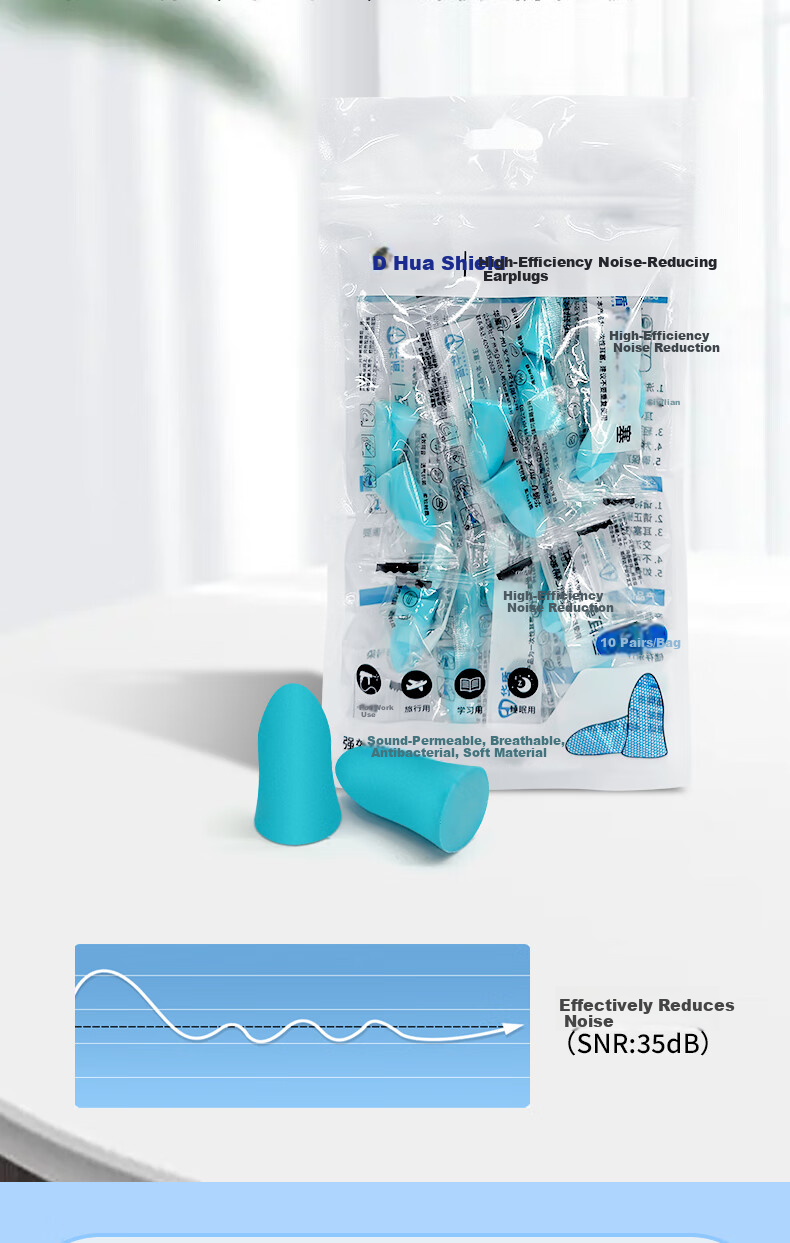 Huadun Noise Reduction Earplugs Anti-Noise Sleep In-Ear Earplugs (Individual Pack) 10 Pairs/Bag Fluorescent Yellow 1 Bag 5