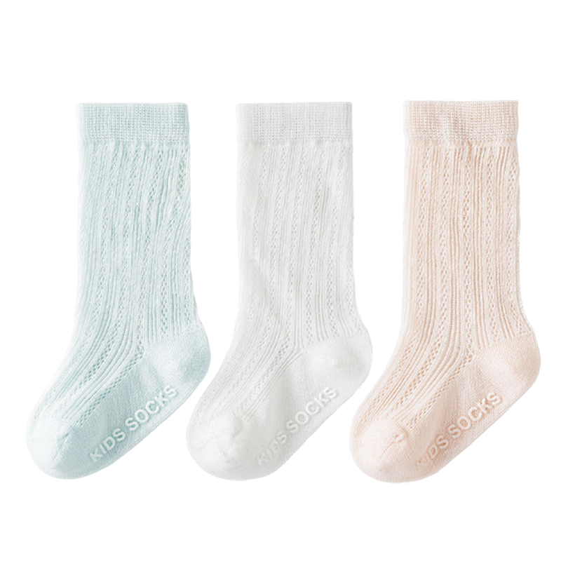 9i9 Baby Socks Summer Thin Seamless Mesh Mid-Calf Anti-Mosquito Socks Combed Cotton Non-Slip Grip 3 Pairs for 1-3 Years Old