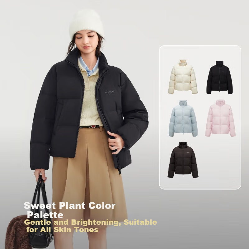 BOSIDENG Women's Off-Season 90% Down Thickened Stand Collar Slim Short Casual Warm Jacket Winter