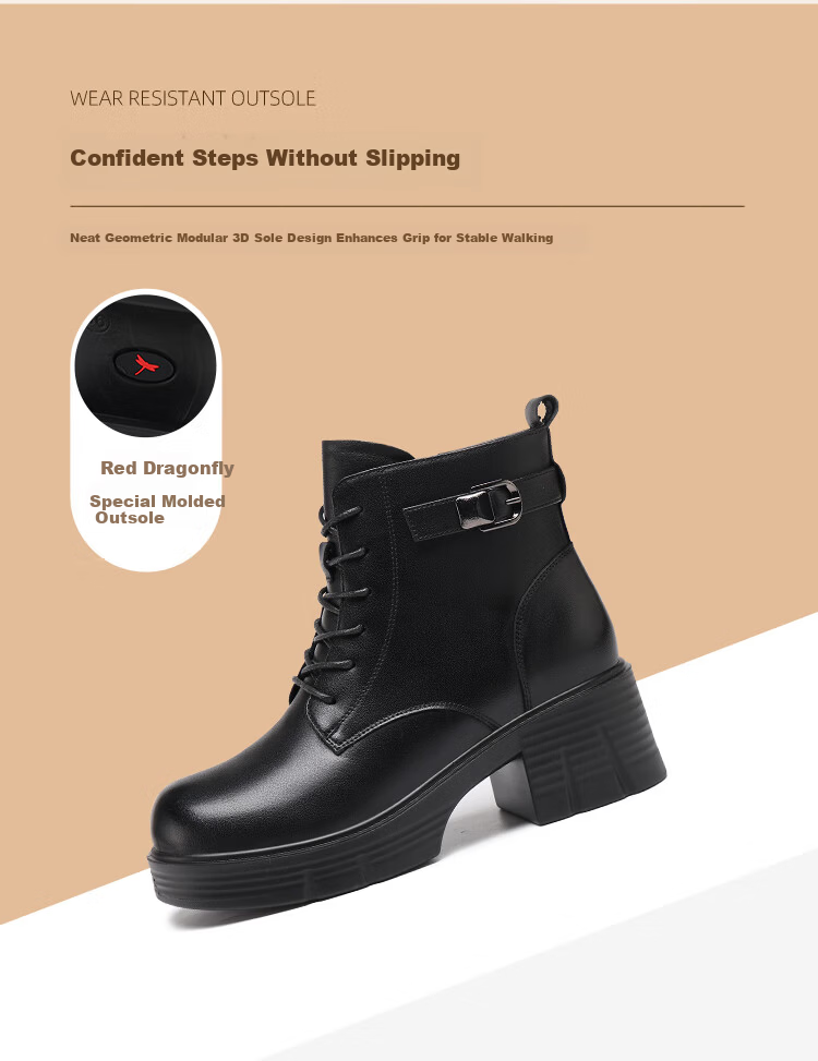 Red Dragonfly Women's Martin Boots Autumn Winter Fleece Lined Warm Thick Sole Short Boots Height Increasing Slim Lightweight WTC456921H Black Size 37 7
