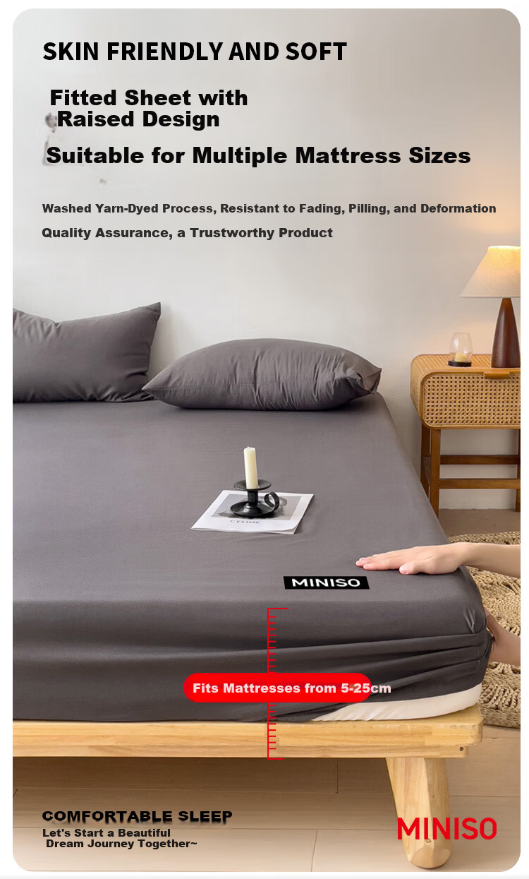 MINISO A-Class 100% Cotton Fitted Sheet 1.5x2m Full Cotton Mattress Cover Protector 3