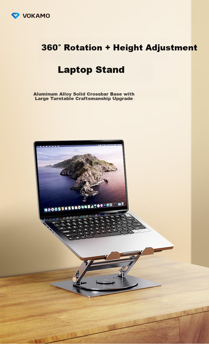 VOKAMO Solid Aluminum Alloy Bar Laptop Stand for Huawei Mate and Apple MacBook Pro/Air, 360-Degree Rotatable Adjustable Height Office Desktop Holder 1