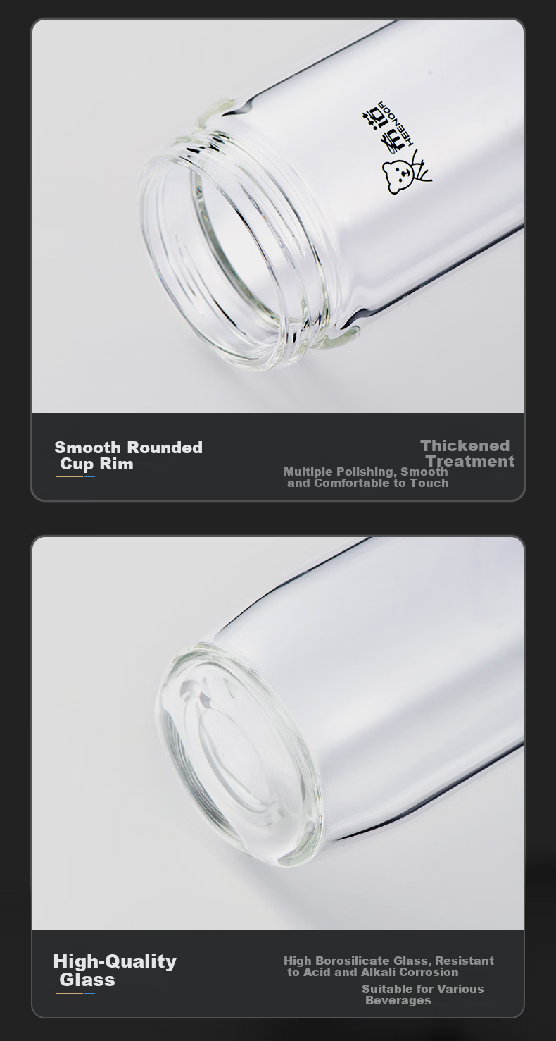 XINNUO Single-Layer Glass Cup for Men Home Office Tea Brewing with Filter Car Water Bottle XN-7718 Natural Color 550mL 15