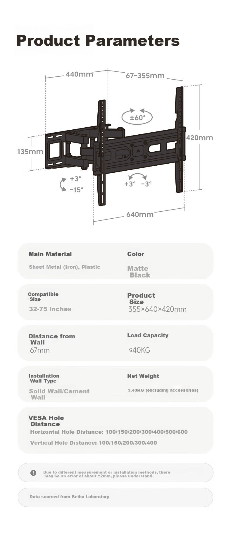 Brateck Beihu (32-75 inch) TV Wall Mount Bracket Rotatable TV Stand for 55/65/70/75 inch Hisense Xiaomi Huawei TCL Sony X49 2