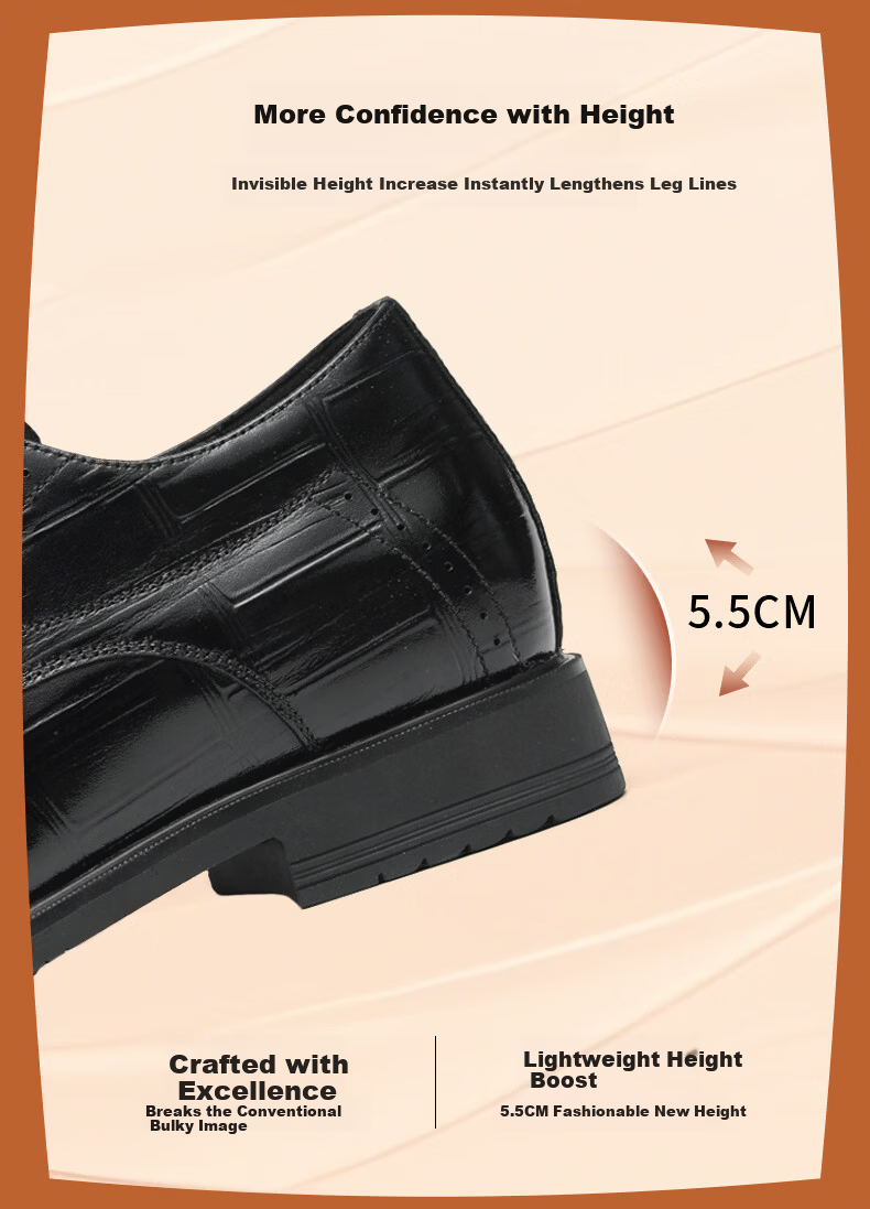 HLA Men's Leather Shoes, Business Genuine Leather Shoes for Men HAAPXM2FAV217, Height-Increasing Style, Size 42 6