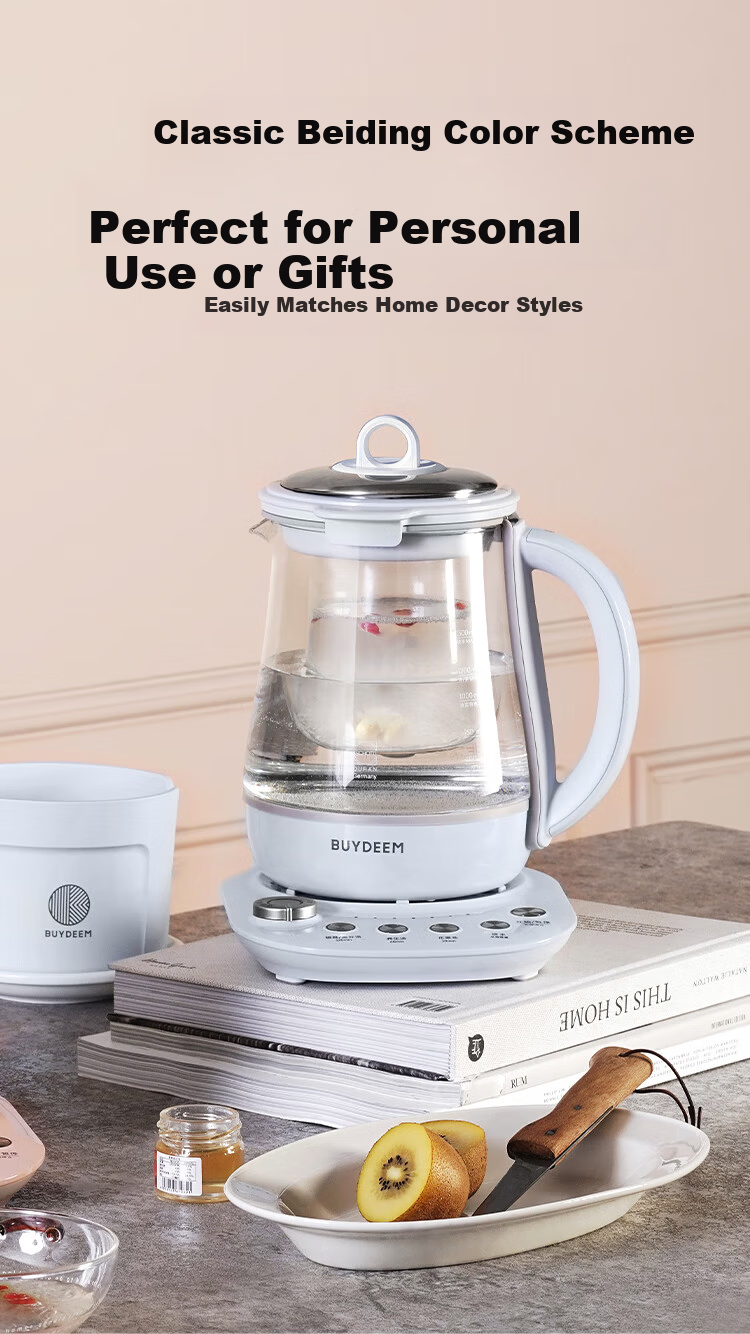Buydeem Health Pot Electric Kettle Tea Maker Herbal Medicine Kettle Black Tea Stewing Glass Flower Tea Pot K159T Baby Blue with Glass Stewing Pot 14