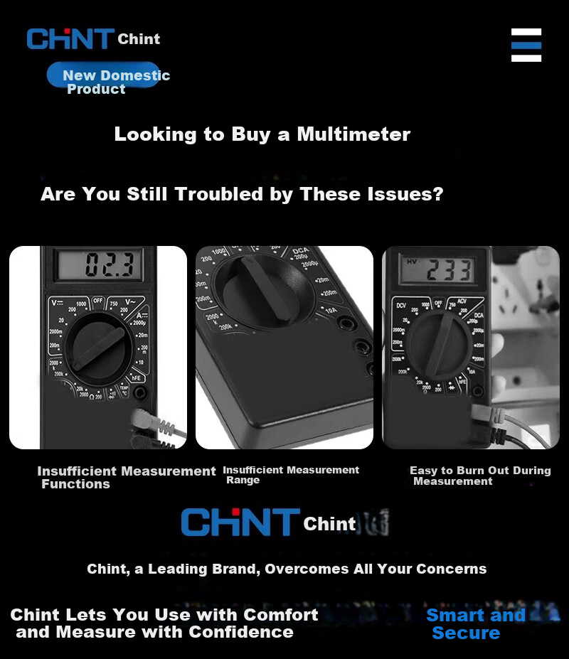 CHNT Digital Multimeter High Precision Smart Auto-Burn Protection Multifunctional Household Electrical Repair Universal Meter 3