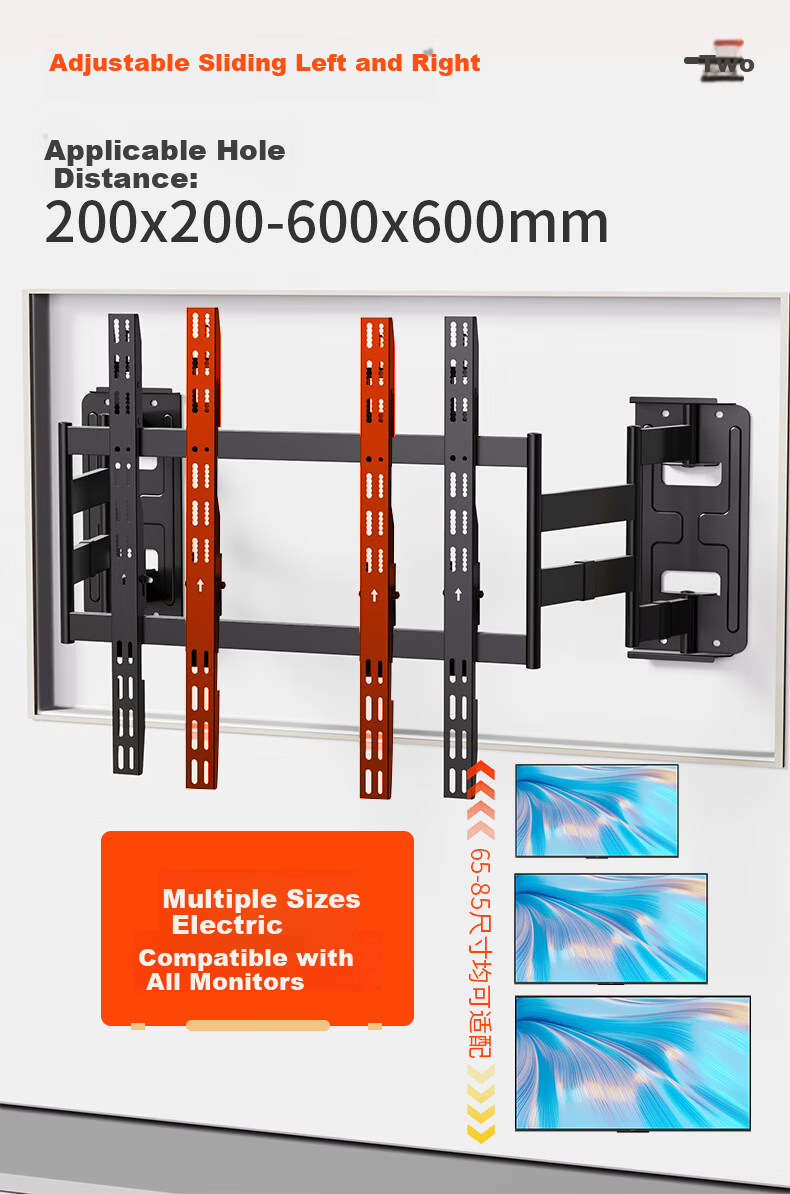 KALOCNX75 Ultra-Thin Embedded Dual-Arm Telescopic TV Wall Mount Bracket for 50-75 Inch Hisense Xiaomi Skyworth TCL TVs 7