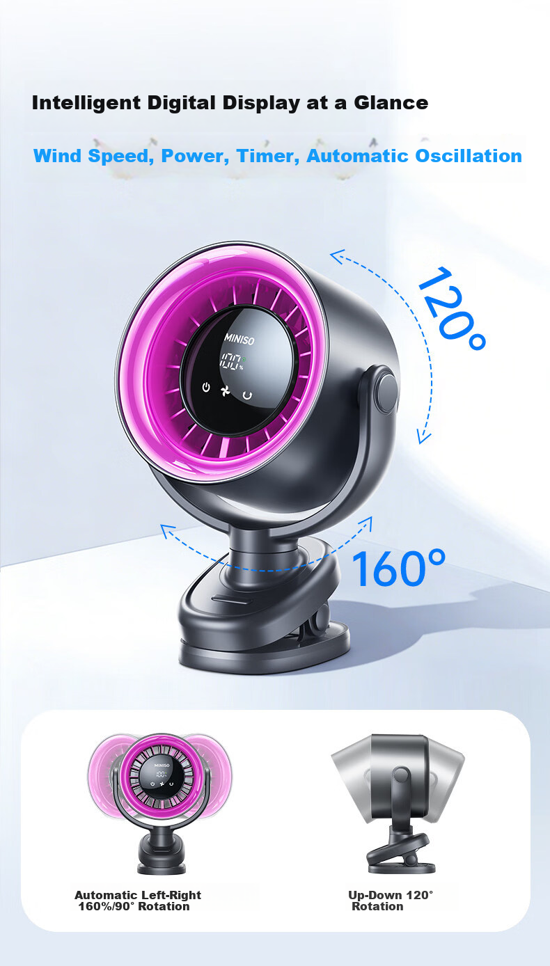 MINISO Desktop Fan, Small Plug-In Fan, Compact Rechargeable Fan with Long Battery Life, Powerful Cooling Device for College Dorms And Bedrooms, Oscillating Head, Timer Function, Safe And Quiet Operatio 16