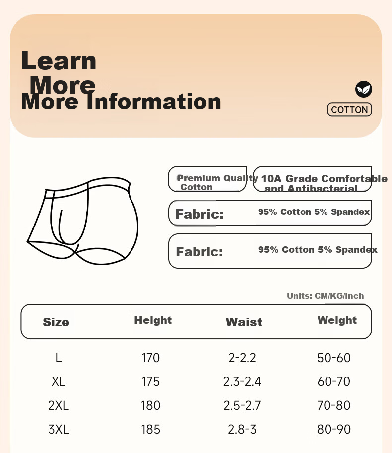 Me feeling Men's Pure Cotton Cordyceps Care 10A Antibacterial Crotch Mid-Waist Loose Large Size Breathable Boxer Briefs 5