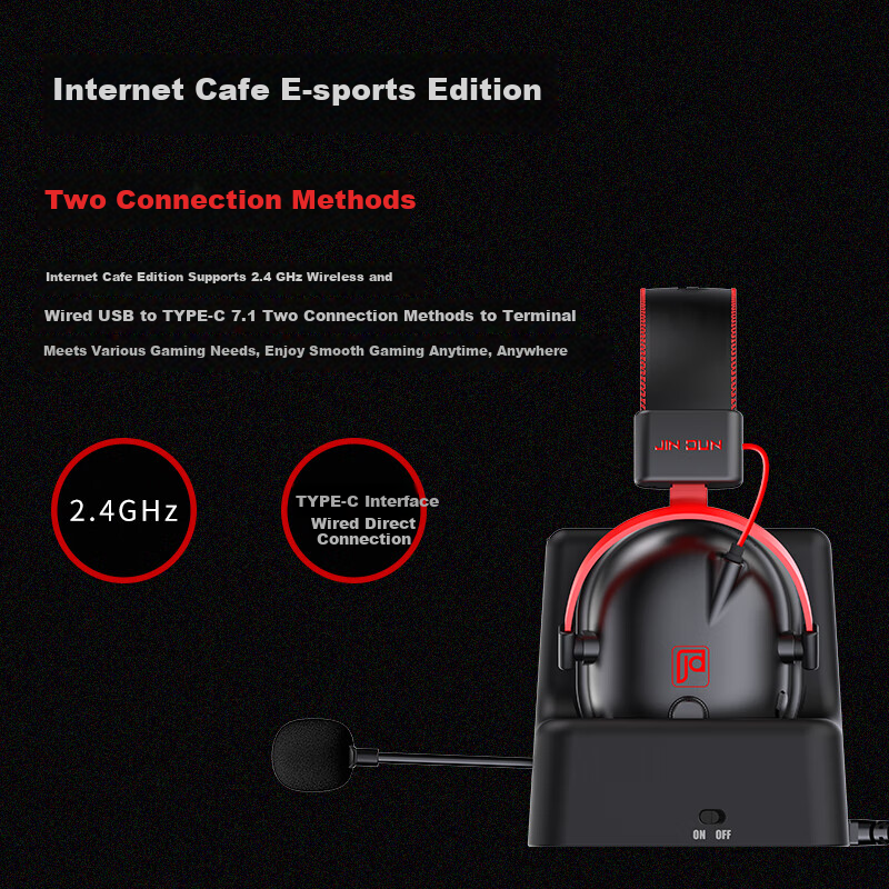 Jindun H6 Bluetooth Gaming Headset 2.4G Wireless Over-Ear Gaming Headphones Desktop PC One-Key 7.1 Surround Sound E-Sports Headset FPS Gaming Special 19