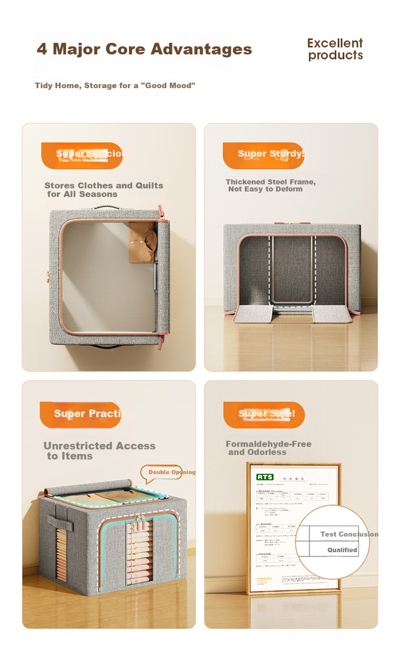Meiliya Fabric Storage Box Clothes Quilt Organizer Wardrobe Storage Box Bin Double Window Gray 66L 1