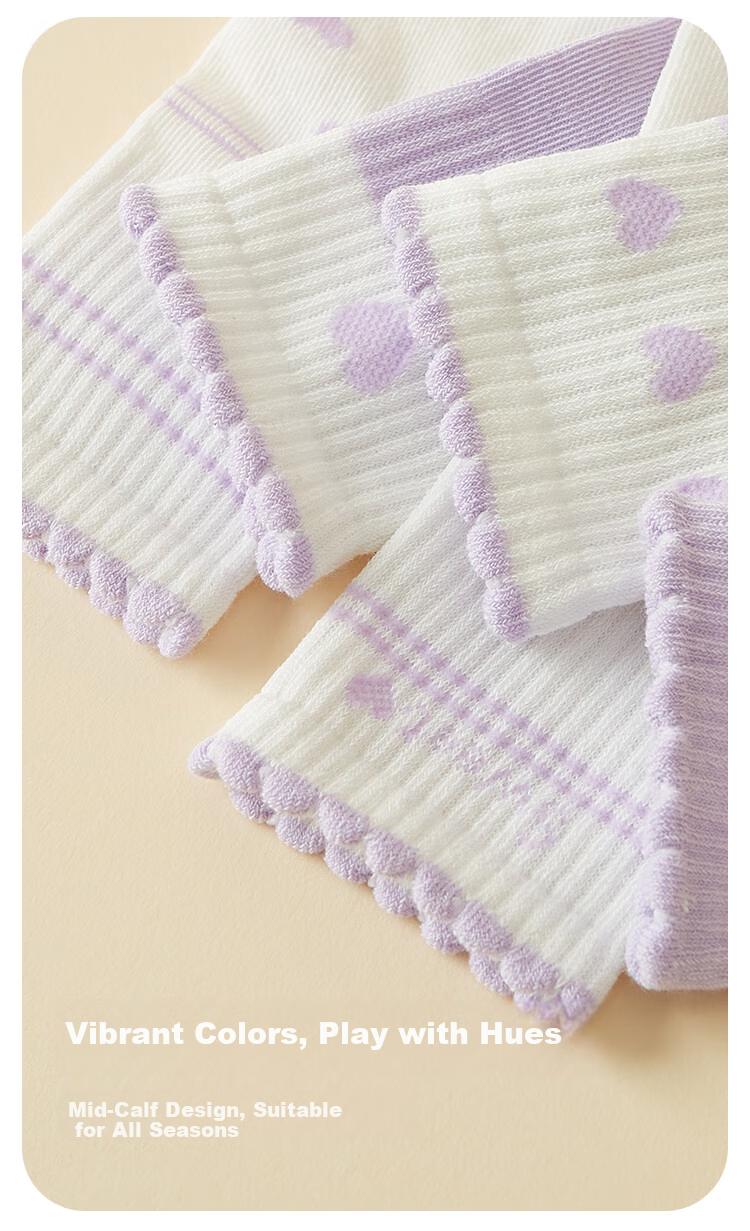 DEESHA 7A Antibacterial Girls' Socks, 5 Pairs, Seamless, Comfortable, Breathable, Anti-Pilling Cotton Socks for Kids, All-Season 3