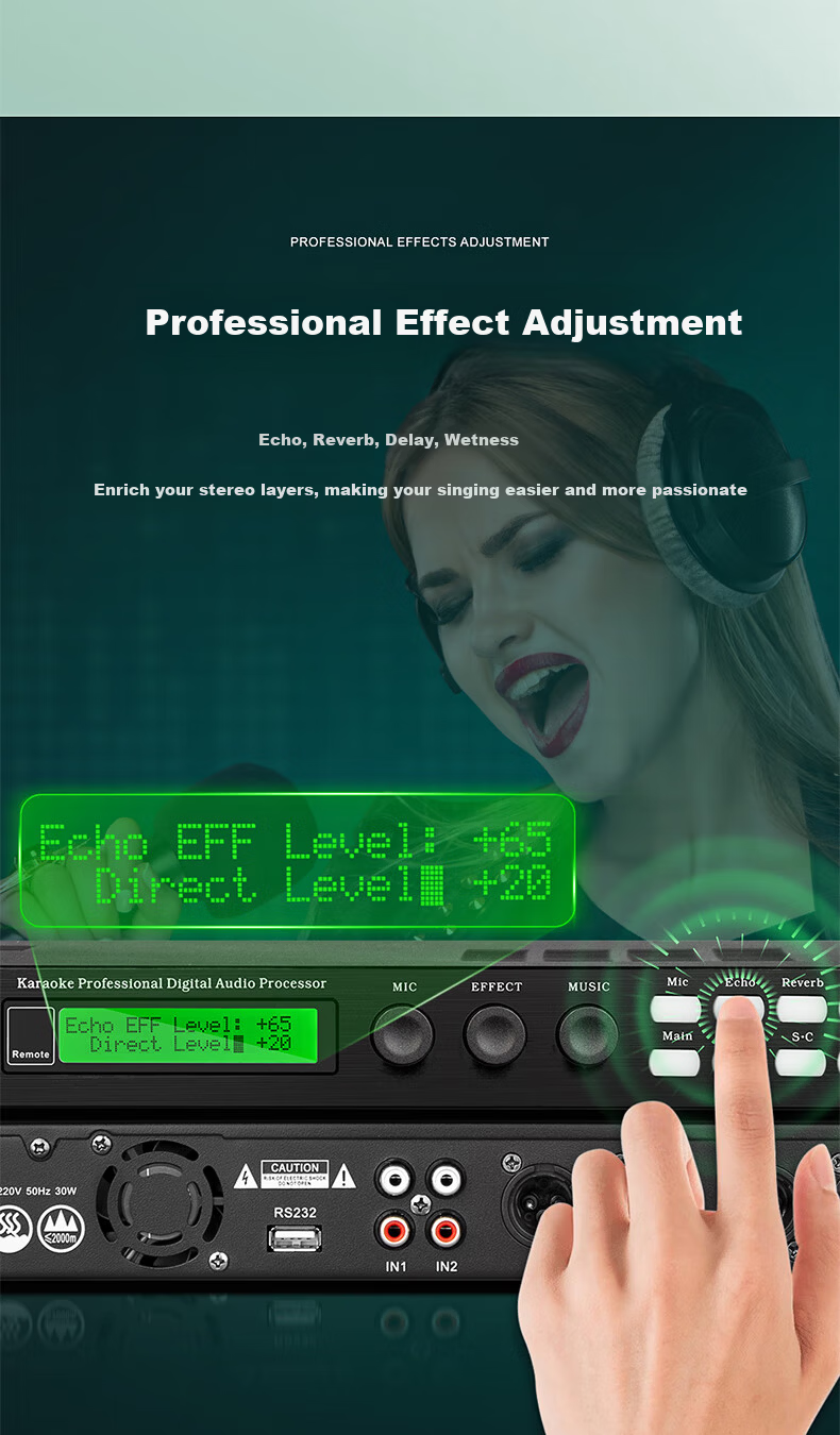 Depusheng X5 Professional KTV Preamp Effects Processor Digital Audio Processor Stage Singing Conference Home Karaoke Reverb Mixer Anti-Howling Suppression Home Effects Processor 9