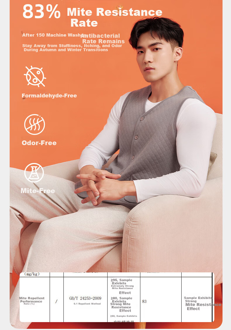 Yiershuang Ai Grass Heating Triple-Layer Thickened 100% Cotton Thermal Vest Men Antibacterial Mite-Resistant Cardigan Autumn Wear for Middle-aged and Elderly 6