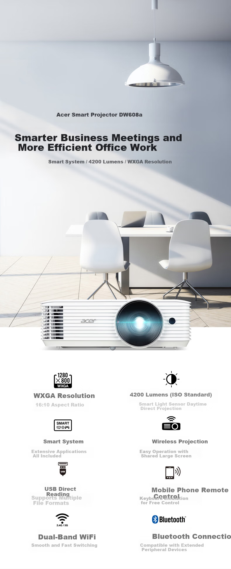 Acer XL2521G Laser Projector Office Meeting Training (1080P 4000 Lumens 3.5 Million:1 Contrast HDR10 Side Projection Support IP5X) 2