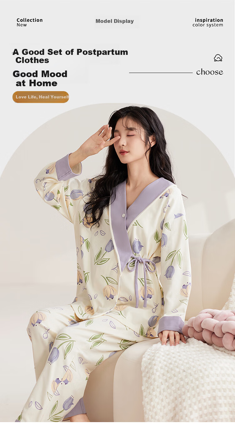 JOYNCLEON Maternity Postpartum Nursing Pajamas Spring Summer Pregnancy Wrap Nursing Homewear XXL Jyz176323 5