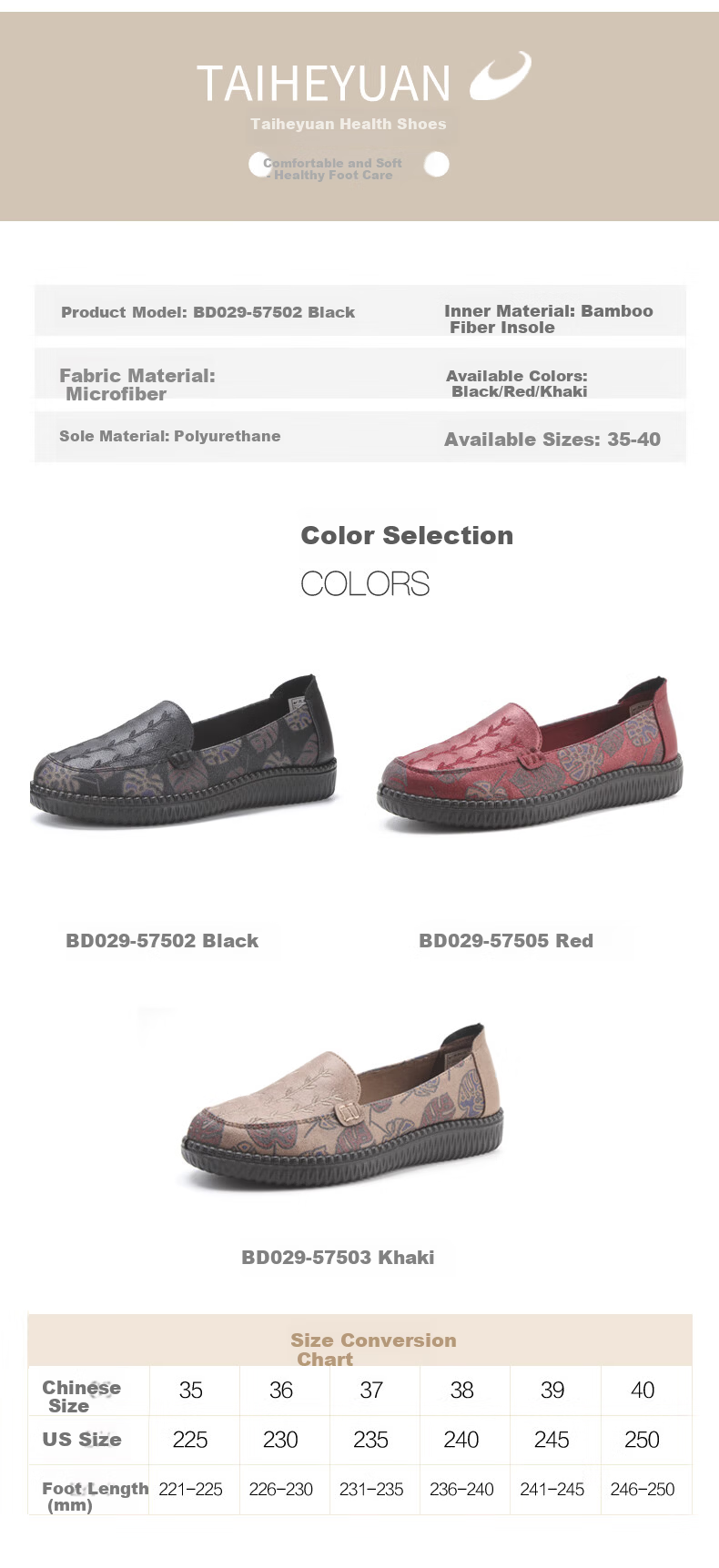 Taiheyuan Spring and Autumn Soft Sole Comfortable Breathable Lightweight Non-Slip Soft Sole Elderly Slip-On Loafers for Older Women 7