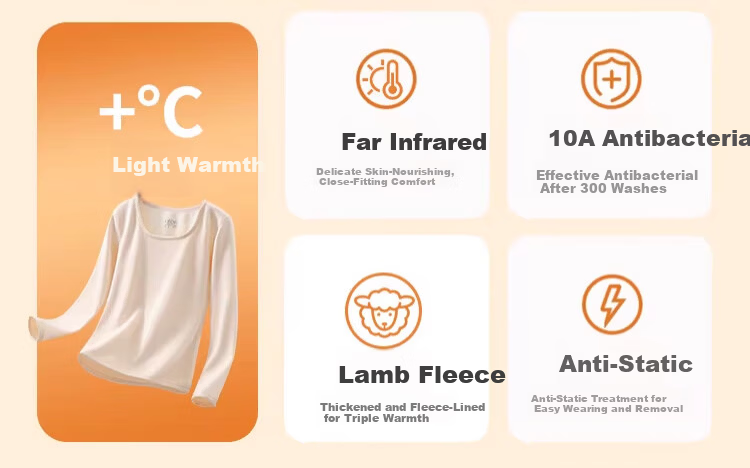 Langsha Youth Thermal Underwear Women Fleece Thickened Winter 10A Antibacterial Heating Lambswool Autumn Shirt and Pants Set 2