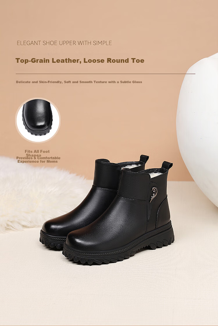 Red Dragonfly Women's Fleece-Lined Warm Mom Cotton Shoes Comfortable Middle-Aged Thick-Soled Short Boots WLC446621Z Black Size 40 5