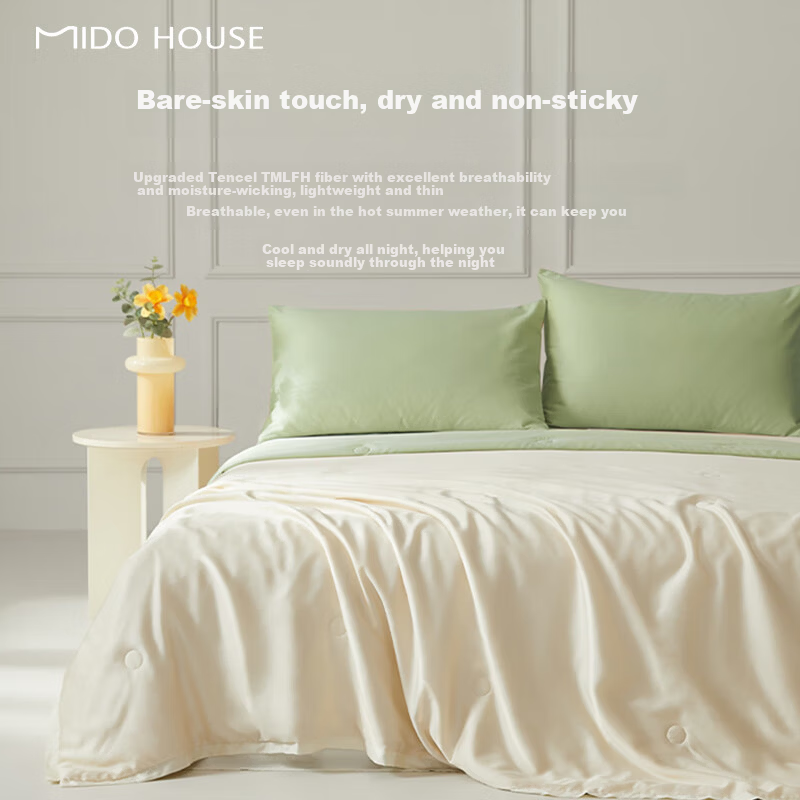 MIDO HOUSE Mingdu Tencel Summer Cooling Quilt Ice Silk Air Conditioning Quilt Machine Washable Naked Sleep Soybean Summer Thin Quilt Jade White 2x2.3m