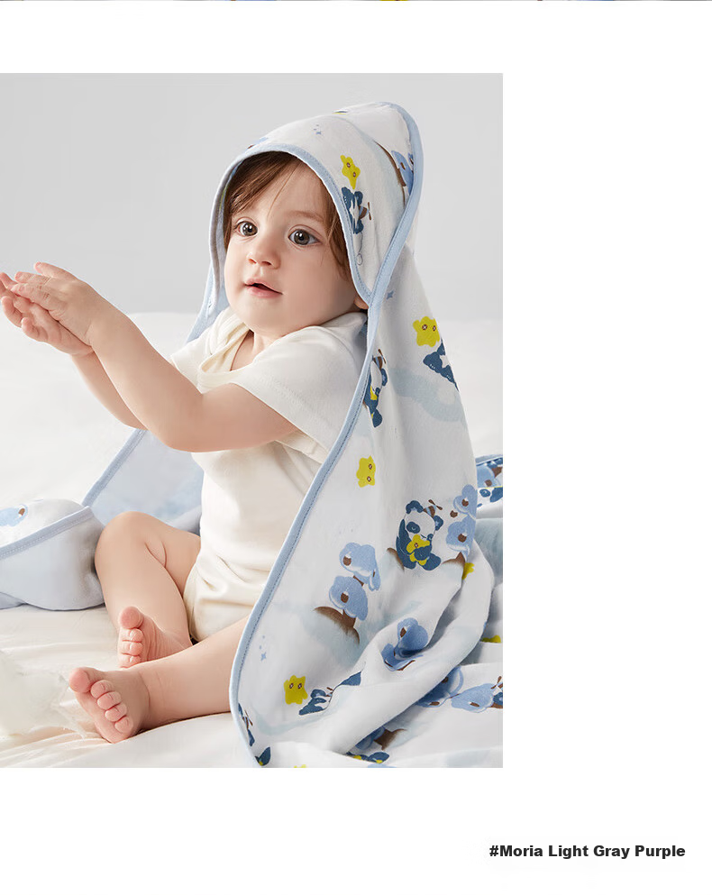 Babycare Newborn Cotton Swaddle Blanket Soothing Temperature-Regulating Delivery Room Infant Wrap Bubu Bear Moonlight Blue 90*90cm 26
