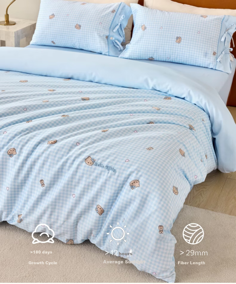 Tbh Sanrio Hello Kitty Cotton Satin Bowknot Print Bedding Set 4-Piece for 1.5m Bed with Fitted Sheet Sakura Pink 6