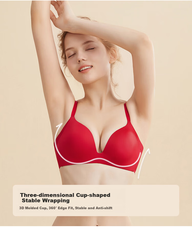 Urban Beauty Women's New Year Red Lingerie Set Seamless Wireless Push-Up Bra + 2 Panties Gift Box 5