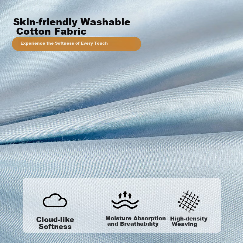 Aiwei Class A Washed Cotton Three-Piece Set Student Dormitory Bed Sheet Pillowcase Quilt Cover 150*200cm Rock Mist Blue