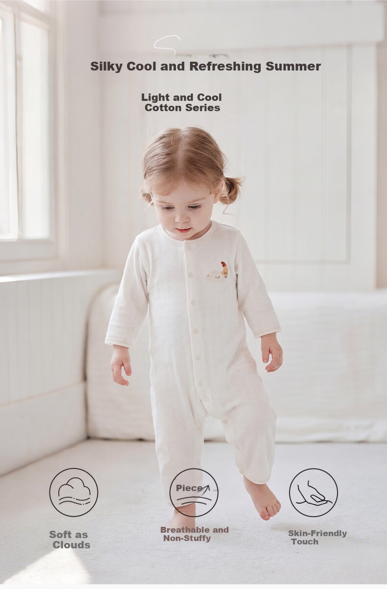 Guaiqixiong [Light And Soft Cotton] Baby Spring And Summer Romper, Thin Home Sleepwear, Infant Elastic All-Season Onesie, Spring And Autum 1
