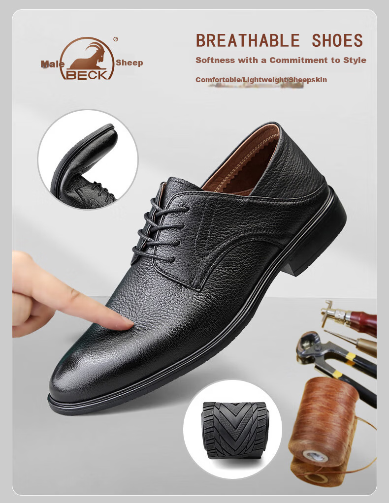 Gongyang Leather Shoes for Men, Business Casual Shoes, Formal Shoes, Genuine Leather Commuter Shoes, Wedding Shoes for Groom, Black, Size 44 2