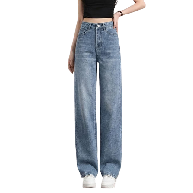 TUCANO Women's Vintage Blue High-Waisted Loose Fit Wide-Leg Jeans, Casual Retro Straight-Leg Pants, Size M