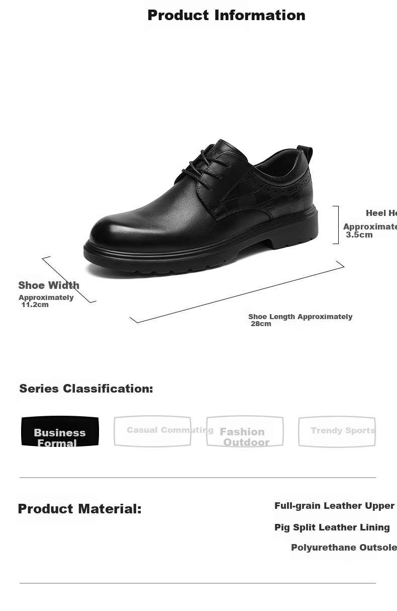 HLA Men's Leather Shoes British First Layer Cowhide Formal Business Casual Shoes T127 Black Size 42 2