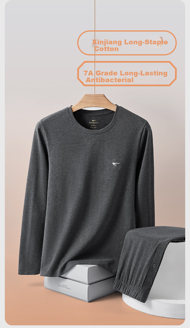 Seven Wolves 7A Antibacterial Thin Autumn Men's Thermal Underwear Cotton Plus Size Warm Cotton Sweater Set Random Logo 3