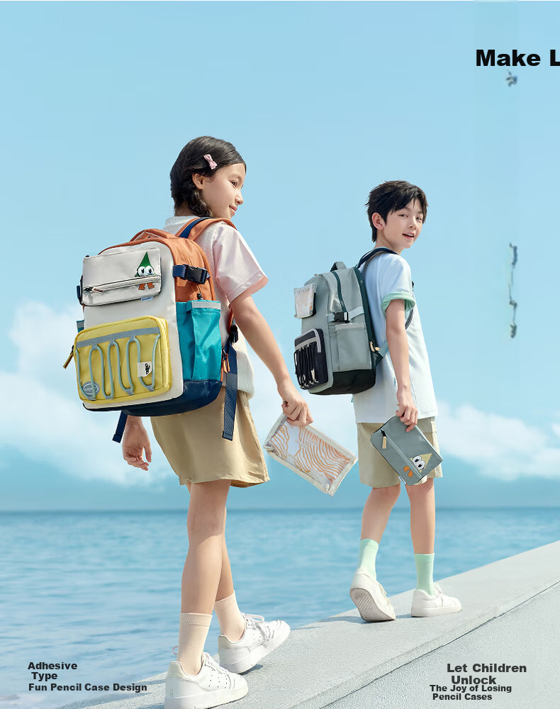 SHUKIKU Fun Look Children's Ergonomic Backpack Primary School Ultra-Lightweight Load-Reducing Double Shoulder Bag Gift Box Blue-Green M 6